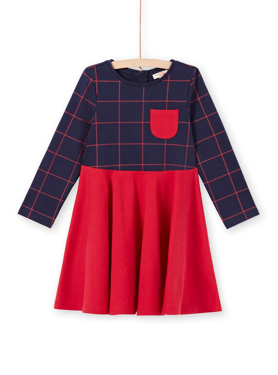 Robe manches longues bicolore bleu nuit et rouge enfant fille MAJOROB6 / 21W90125ROBC205