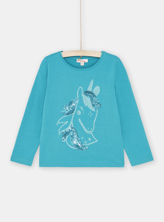 T-Shirt en sequin turquoise fille SAJOYTEE6 / 23W901F2TML202