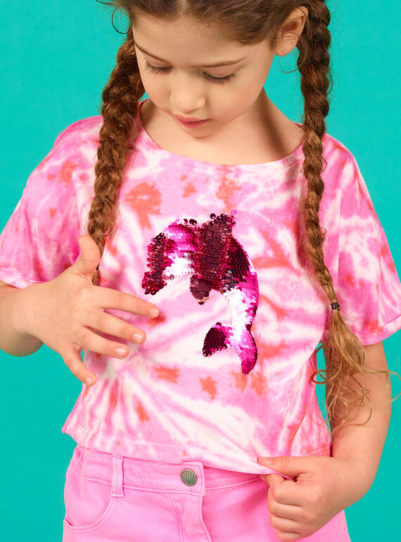 T-shirt court rose et écru à sequins réversibles LABONTI4 / 21S901W1TMC000