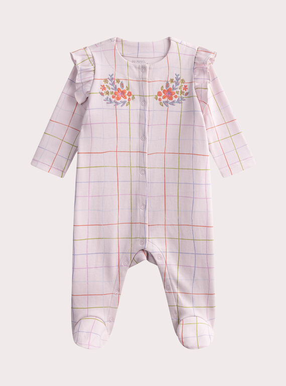 Grenouillère rose à carreaux pour bébé fille WEFIGREGEO / 25SH13B5GRE318