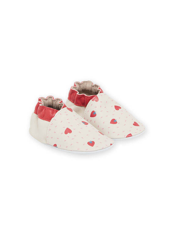 Chaussons en cuir écrus à imprimé fraises RICHOSTRAW / 23KK3741D3S001