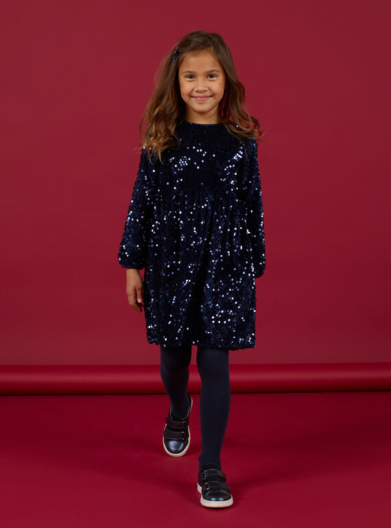 Robe en velours bleu marine à sequins enfant fille MANOROB4 / 21W901Q4ROB070