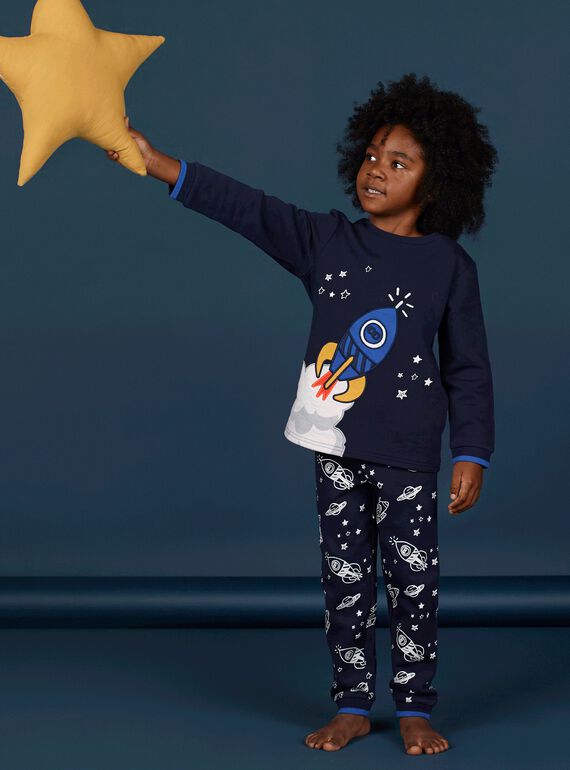 Pyjama phosphorescent enfant garçon en molleton gratté motif fusée LEGOPYJFUZ / 21SH1213PYJ705
