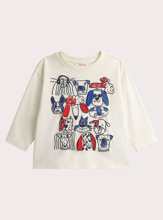 T-shirt à manches longues écru animation chien WOKATEE1 / 25S90231TML005