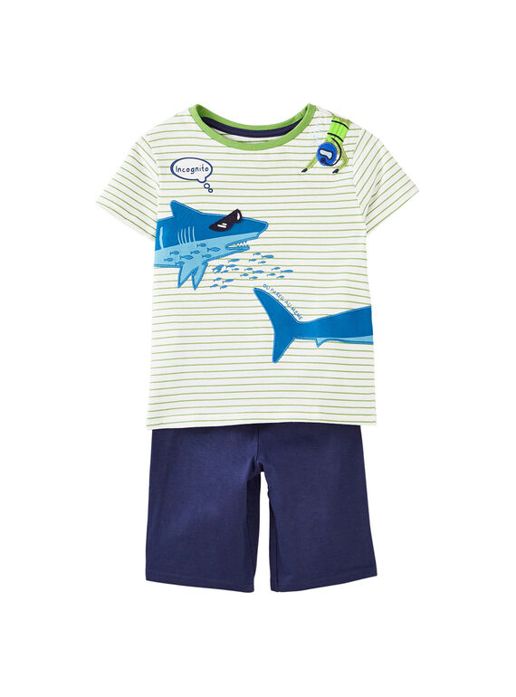 Pyjama court enfant garçon vert et écru JEGOPYCPLON / 20SH12U2PYJ001