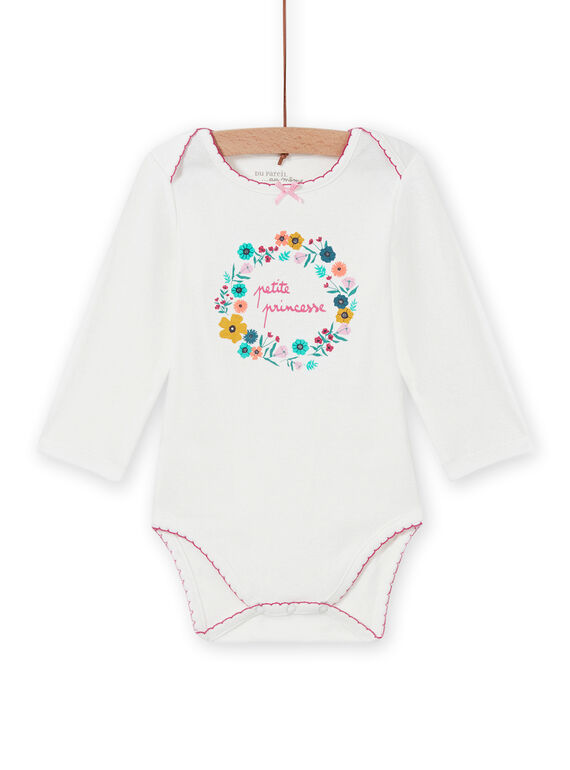 Body blanc motif couronne de fleurs bébé fille MEFIBODPRI / 21WH13C4BDL001