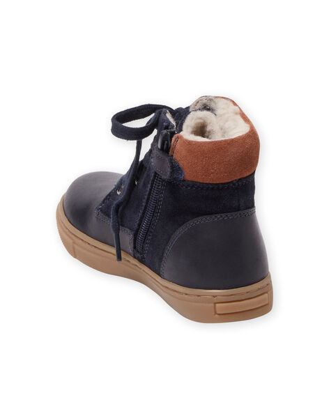 Bottes bleu marine fourrées à lacets enfant garçon MOBASCHARLY / 21XK3682D3F070