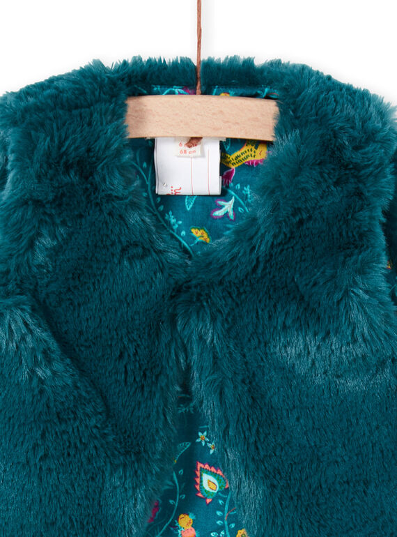Gilet sans manches bleu canard fausse fourrure bébé fille MITUCAR2 / 21WG09K2CAR714
