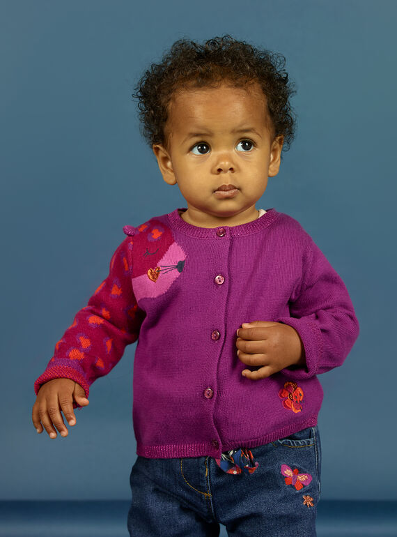 Cardigan en maille violet à motif léopard bébé fille MIPACAR / 21WG09H2CAR712