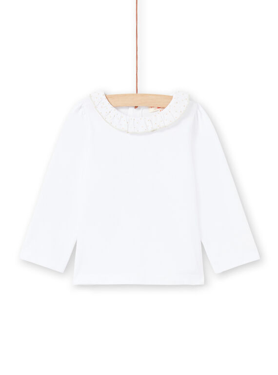 T-shirt manches longues blanc à collerette bébé fille MIJOBRA1 / 21WG0911BRA000