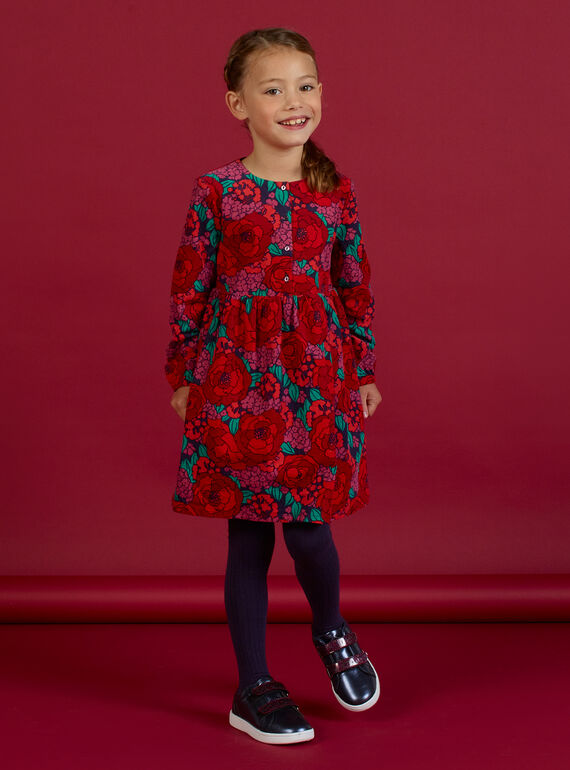 Robe manches longues imprimé fleuri en velours côtelé enfant fille MAFUNROB1 / 21W901M3ROBH703
