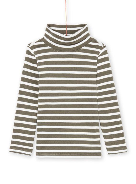 Sous-pull manches longues kaki et écru à rayures enfant garçon MOJOSOUP3 / 21W902N3SPLG631