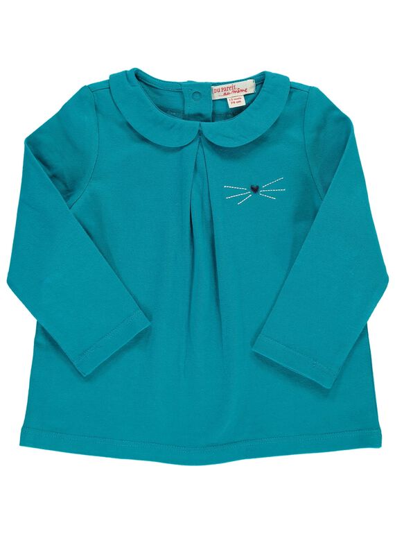Tee-shirt turquoise col Claudine bébé fille DIJOBRA5 / 18WG0935BRAC217