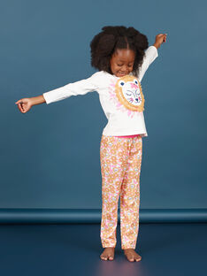 Ensemble pyjama T-shirt et pantalon blanc et orange enfant fille MEFAPYJLEO / 21WH1133PYJ001