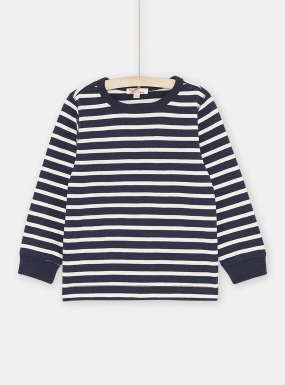 T-Shirt bleu marine à imprimé à rayures garçon SOJOTIRIB1 / 23W902F7TML001