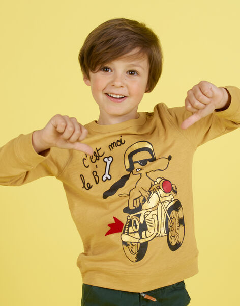 T-shirt jaune moutarde animation chien et moto enfant garçon MOMIXTEE3 / 21W902J5TMLB101