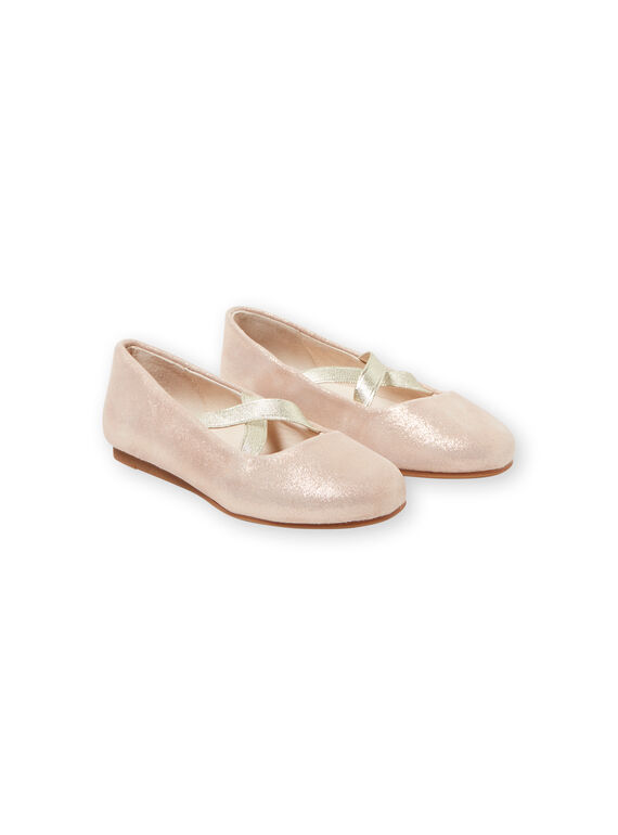 Ballerine croûte de cuir rose pailleté enfant fille GFBALRINER / 19WK35I1D41030