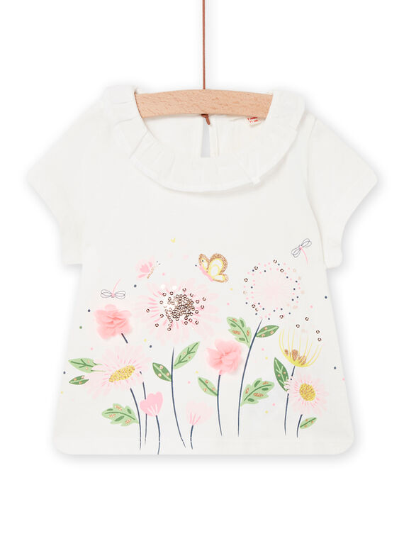 T-shirt animations fleurs col volanté  bébé fille NISOBRA / 22SG09Q1BRA001