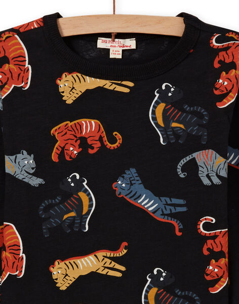T-shirt noir manches longues imprimé tigres enfant garçon MOHITEE3 / 21W902U2TMLJ915