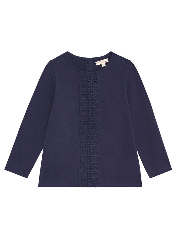 T-shirt manches longues marine, galon en dentelle KAJOSTEE1 / 20W90154D32070