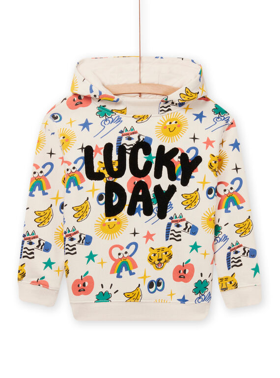 Sweat beige à imprimé fantaisie et lettrage texturé enfant garçon NOLUSWE / 22S902P1SWE007