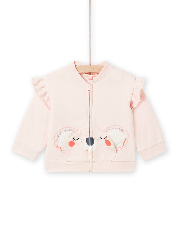 Cardigan rose motif koala et détails volants bébé fille NIMOCAR2 / 22SG09N2CARD327