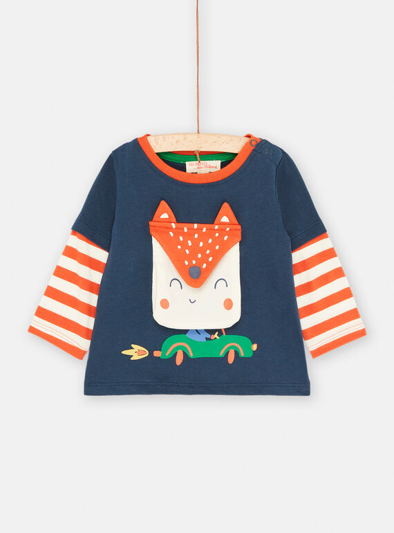 T-shirt bleu outremer à poche renard pour bébé garçon SUKHOTEE3 / 23WG10Q1TML707