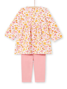 Robe rose et jaune imprimé fleuri et legging rose bébé fille MISAUENS / 21WG09P1ENS632