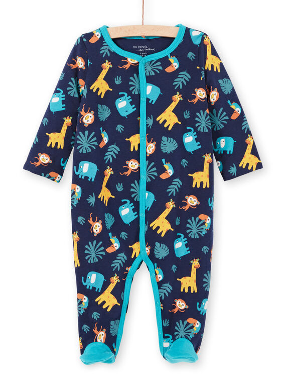 Grenouillère réversible bleu nuit imprimé animaux bébé garçon MEGAGREANI / 21WH1486GREC205