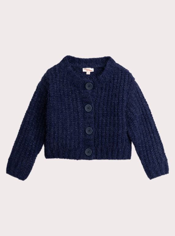Cardigan bleu marine en maille plume pour fille VAJOCAR1 / 24W901H5CAR070