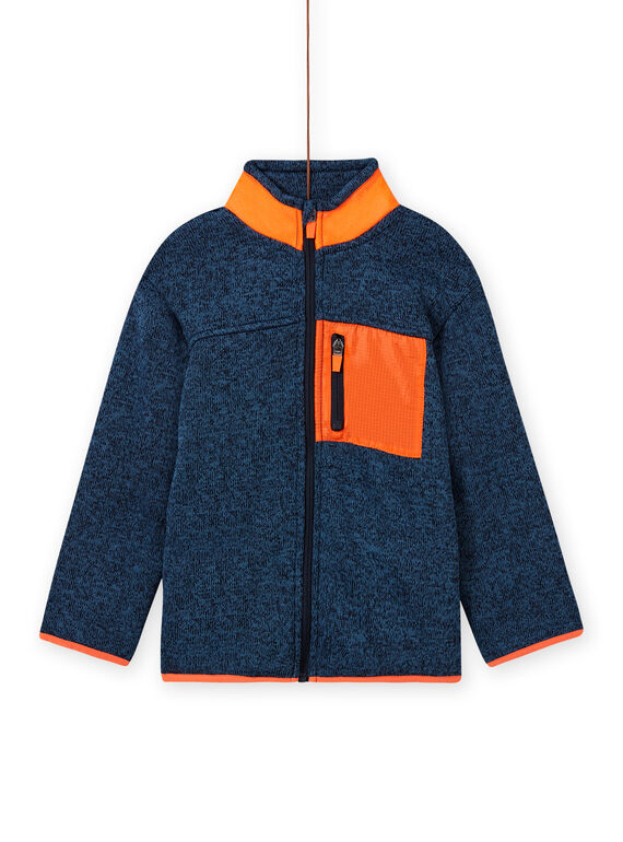 Gilet bleu-gris chiné à empiècements orange enfant garçon MOJOGITEK3 / 21W90213GIL219