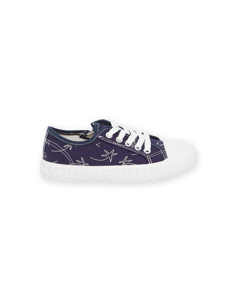Basket à lacet et zip garçon en toile imprimée bleue ROTOILBLUE / 23KK3673D16070