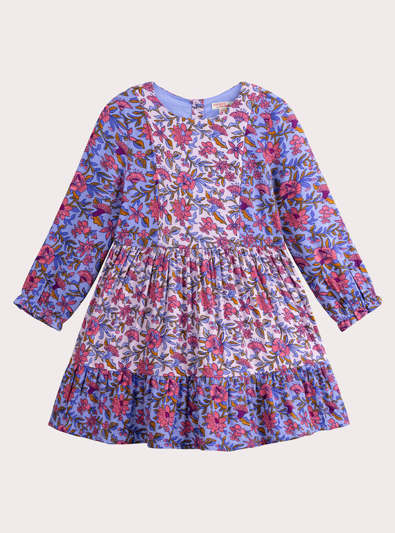 Robe patchwork imprimé fleuri bleu et rose pour fille VADAROB1 / 24W90122ROBH705