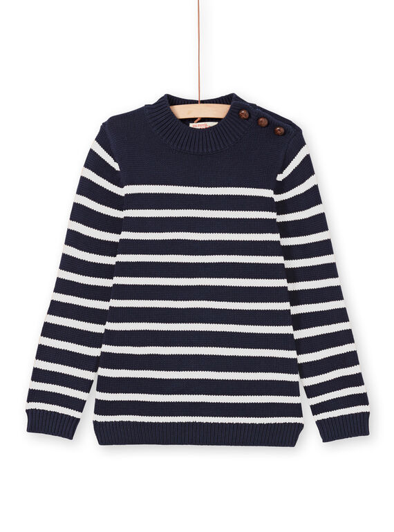 Pull bleu marine et blanc à rayures enfant garçon MOJOPUL1 / 21W90213PUL001