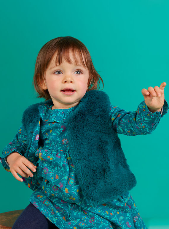 Gilet sans manches bleu canard fausse fourrure bébé fille MITUCAR2 / 21WG09K2CAR714