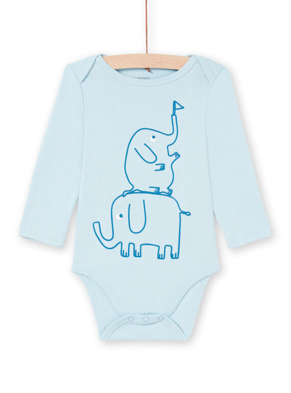 Body manches longues bleu à motifs éléphants bébé garçon MEGABODELE / 21WH14B2BDL222