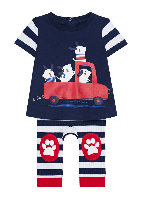 Pyjama bébé garçon blanc et marine JEGAPYJDOG / 20SH14U1PYJ702