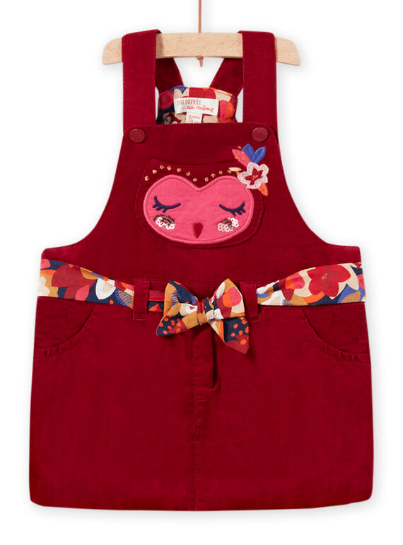 Robe boule rouge motif hibou en velours côtelé bébé fille MIFUNROB2 / 21WG09M3ROB504