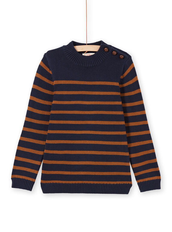 Pull bleu marine et marron à rayures enfant garçon MOJOPUL2 / 21W90211PUL812