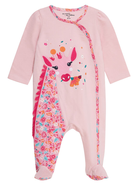 Grenouillère bébé fille en molleton rose pâle JEFIGREGIR / 20SH13U3GRE321