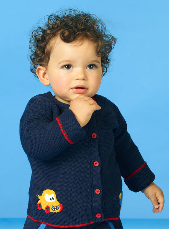 Gilet bleu nuit broderies voitures bébé garçon LUHAGIL / 21SG10X1GIL713