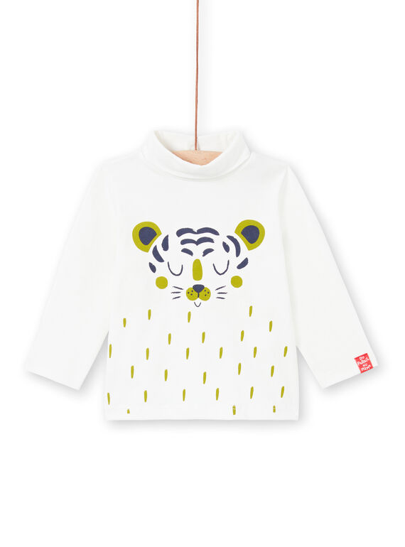 Sous-pull manches longues écru à motif tigre bébé garçon MUJOSOUP3 / 21WG10N3SPL001