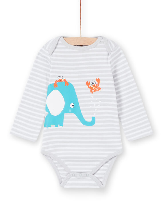 Body layette garçon à manches longues rayé éléphant LEGABODELE / 21SH1423BDL000