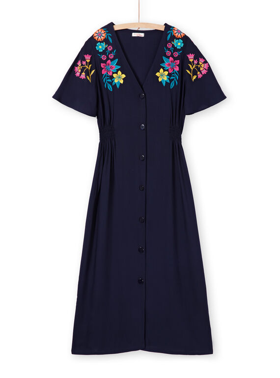 Robe bleu foncé fleurs femme LAMUMROB2 / 21S993Z2ROBC211