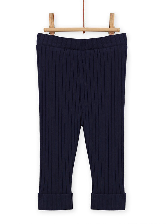 Legging uni bleu marine côtelé bébé fille MYIJOLEGCO4 / 21WI0915CAL070