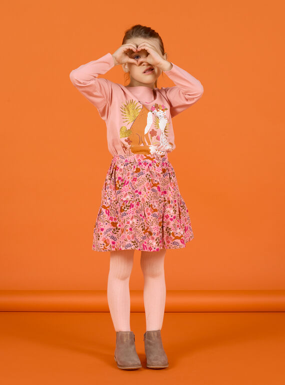 Jupe vieux rose imprimé fleuri fantaisie en velours enfant fille MASAUJUP2 / 21W901P1JUP303