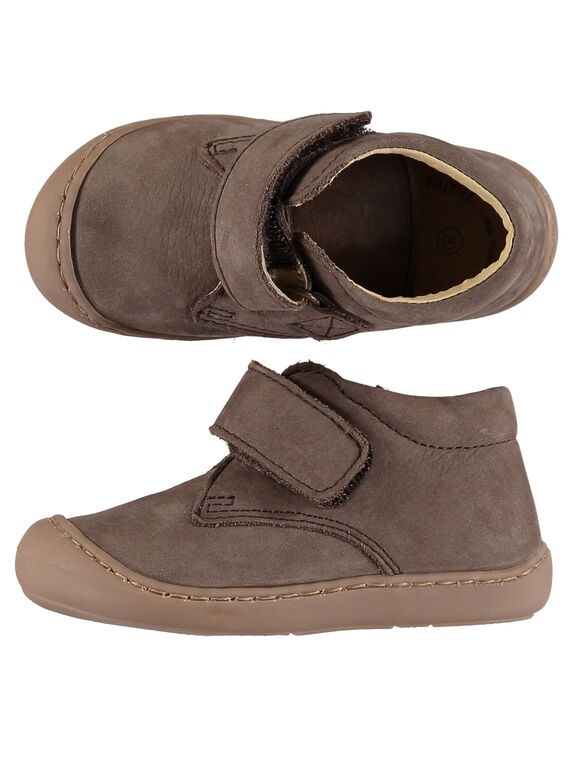 Bottillon flexible cuir nubuck taupe bébé garçon  GBGBOTIFLET / 19WK38I1D0F803