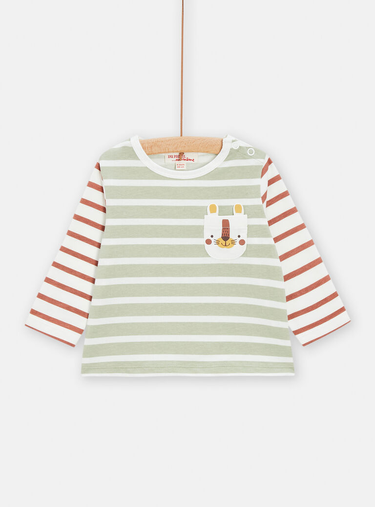 T-shirt coton bio rayé col roulé renard gris bébé garçon