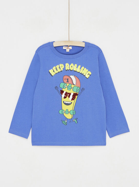 T-shirt bleu pervenche à animation skate pour garçon SOLINTEE1 / 23W902H2TML221