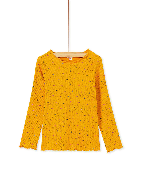 T-shirt manches longue miel imprimé floral à côtes et col volanté KAJOUTEE4 / 20W9013CD32107